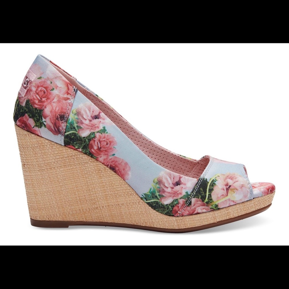 Toms floral print peep toe Stella wedges